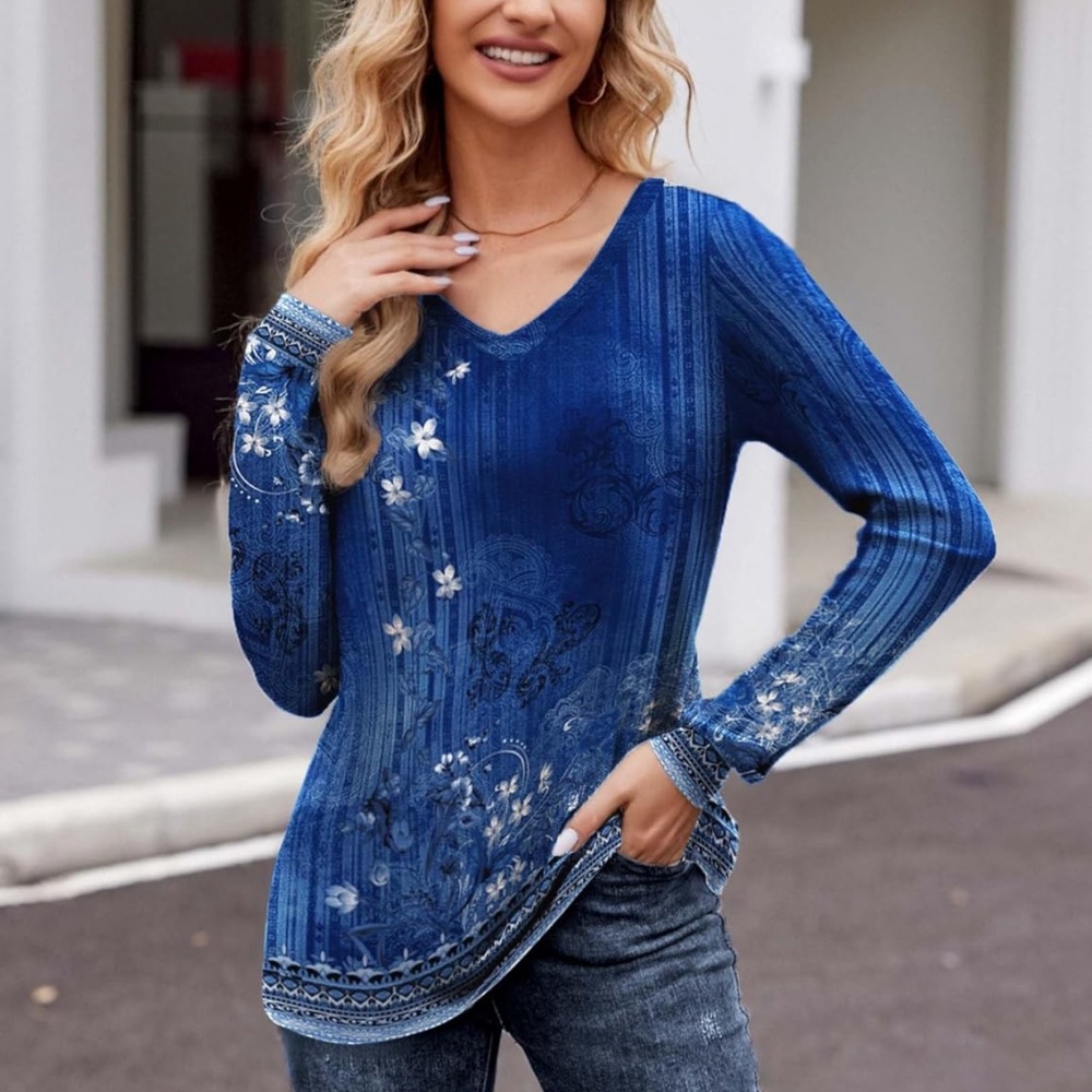 Elegant Blue Floral Women's Top